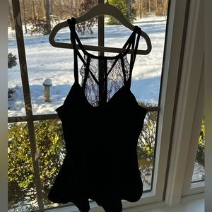 Black halter top Free People Lacey peplum velvet top